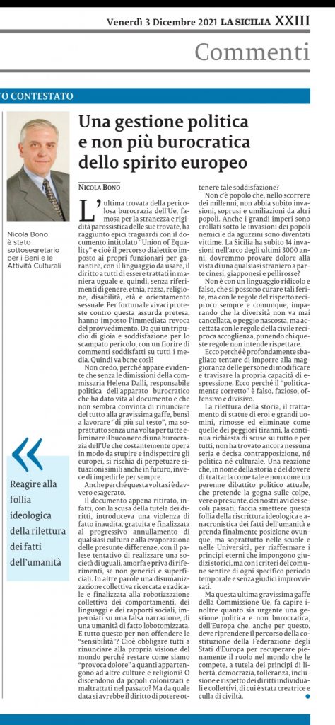 Articolo di commento al Politicamente corretto della Commissione UE