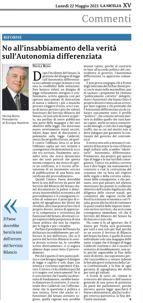 Il servizio del Bilancio del Senato ha ragione sulla insostenibilità finanziaria dell'Autonomia Differenziata